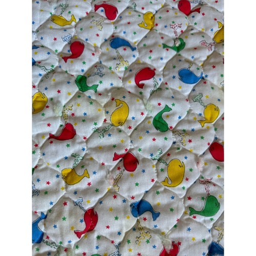 Vintage Handmade Quilted Baby Blanket-Primary Color Whales - 第 1/7 張圖片