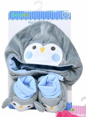 Bebeta Penguin Baby Hat & Booties Set  0+ Months  Soft Plush Infant Accessories
