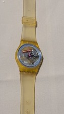 Vintage 1987 Swatch Watch Blue Bay LK106 with Transparent strap