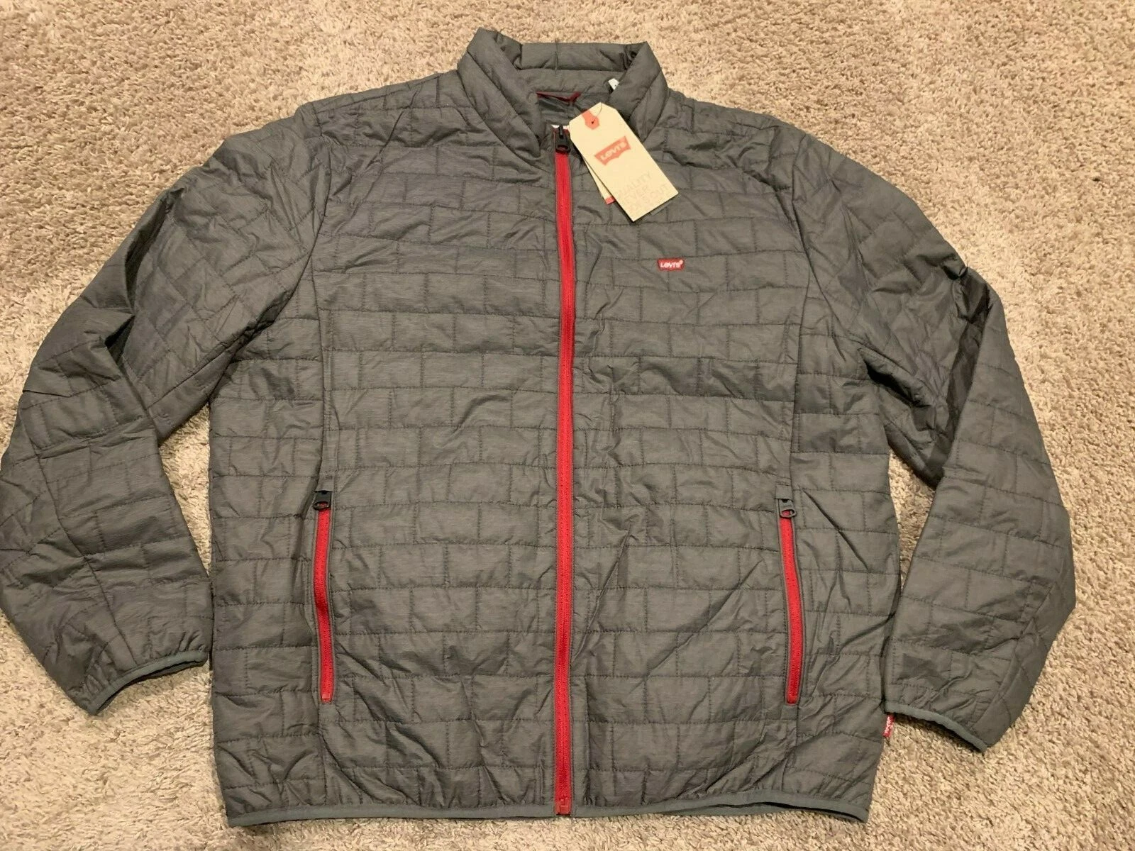 Levi's Quilted Packable Jacket Lightweight Gray Men's XL NWT RT$89.50 B26