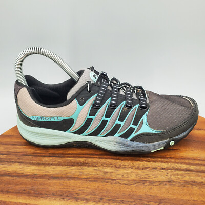 Merrell All Out Fuse Shoes Womens 6.5 Black Blue Training Trail Running Sneakers