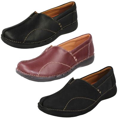 Ladies Clarks Unstructured 'Un Loop Stride' Casual Leather Shoes D E  Fitting UK