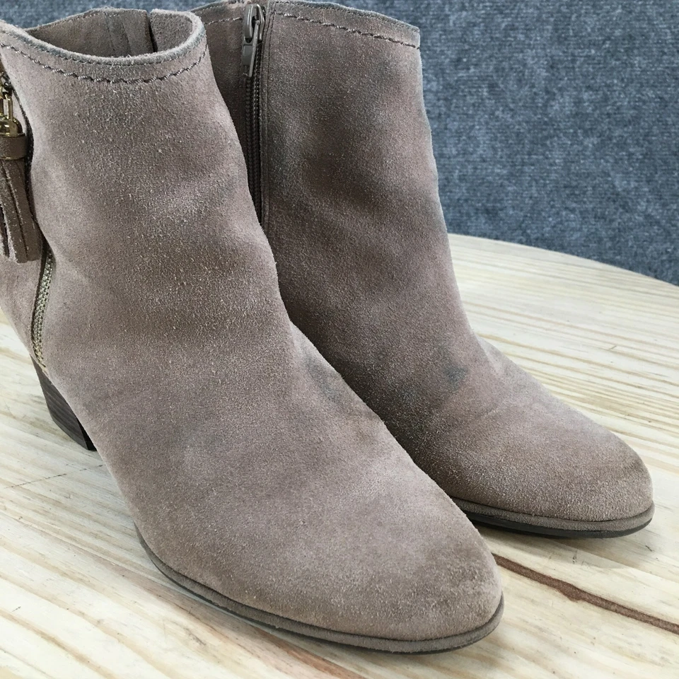 Isaac Mizrahi Boots Womens 9 Ankle Booties Brown Suede Pointed Toe Side Zip - Image 3 of 4