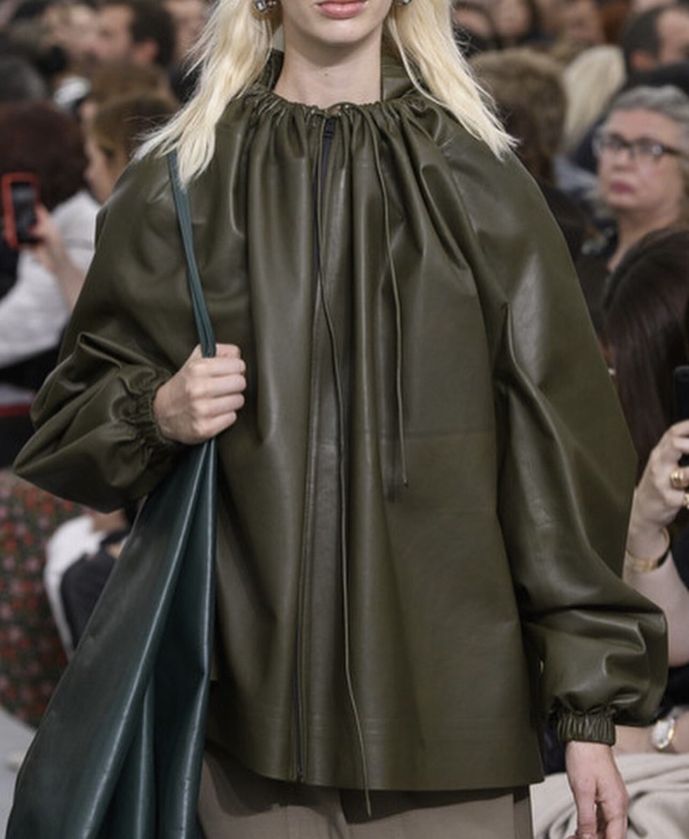 CELINE RUNWAY SS18 ARMY GREEN WATER REPELLENT HOODED LEATHER