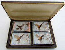VINTAGE 4 COMPLETE DECKS SET OF BIRDS BACKS REDISLIP PLAYING CARDS w/ BOX 