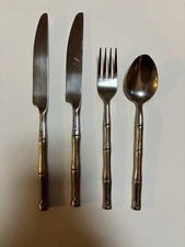 Hampton Silversmiths Bamboo Stainless Knives Spoon Fork Tableware Set of 4 Pcs