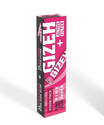 16 x GIZEH PINK King Size Slim + 16 Active Filter - 34 Blättchen & Misch-Tray