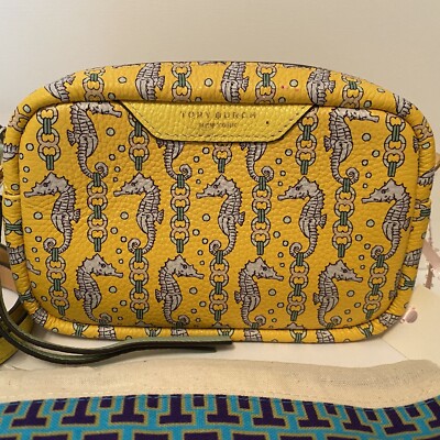 NEW TORY BURCH PERRY PRINTED MINI BAG YELLOW SEAHORSE Crossbody With Duster NWT