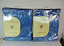 2 Sets SULTAN'S LINEN Jacquard Blue Fabric 2 Pack Napkin Set NOS 4 Napkins Total