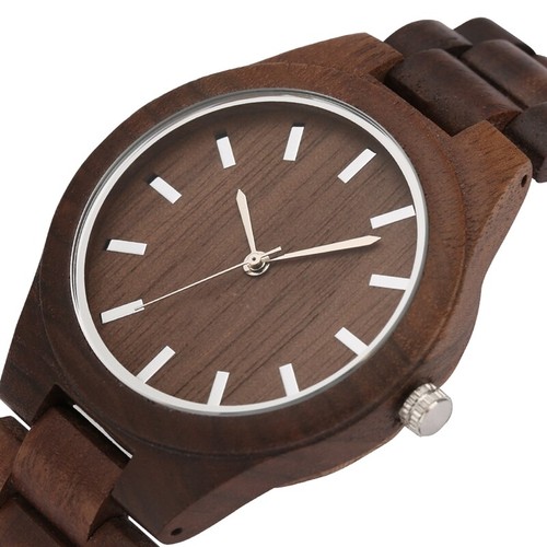 Orologio da polso casual legno di noce uomo legno quarzo marrone bracciale bambù regalo - Foto 7 di 8