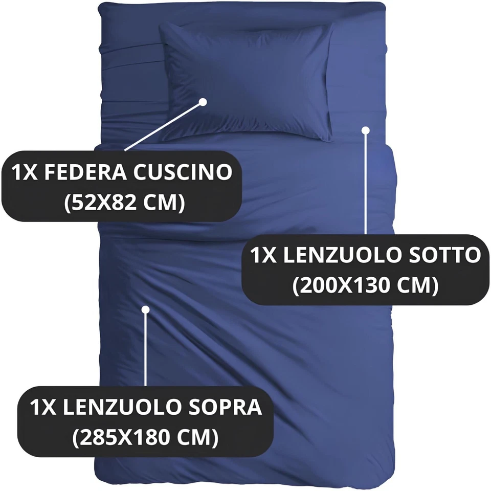 Completo Lenzuola Una Piazza e Mezza Malika Home in Microfibra Tinta unita - Immagine 2 di 4