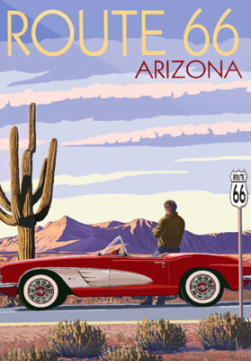 VINTAGE TRAVEL ART * ARIZONA ROUTE 66 USA LARGE A3 Size CANVAS