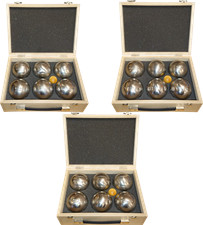 Petanque/Boule Set 6 Obut Freizeitkugeln, Edelstahl + Holzkoffer. Design wählbar