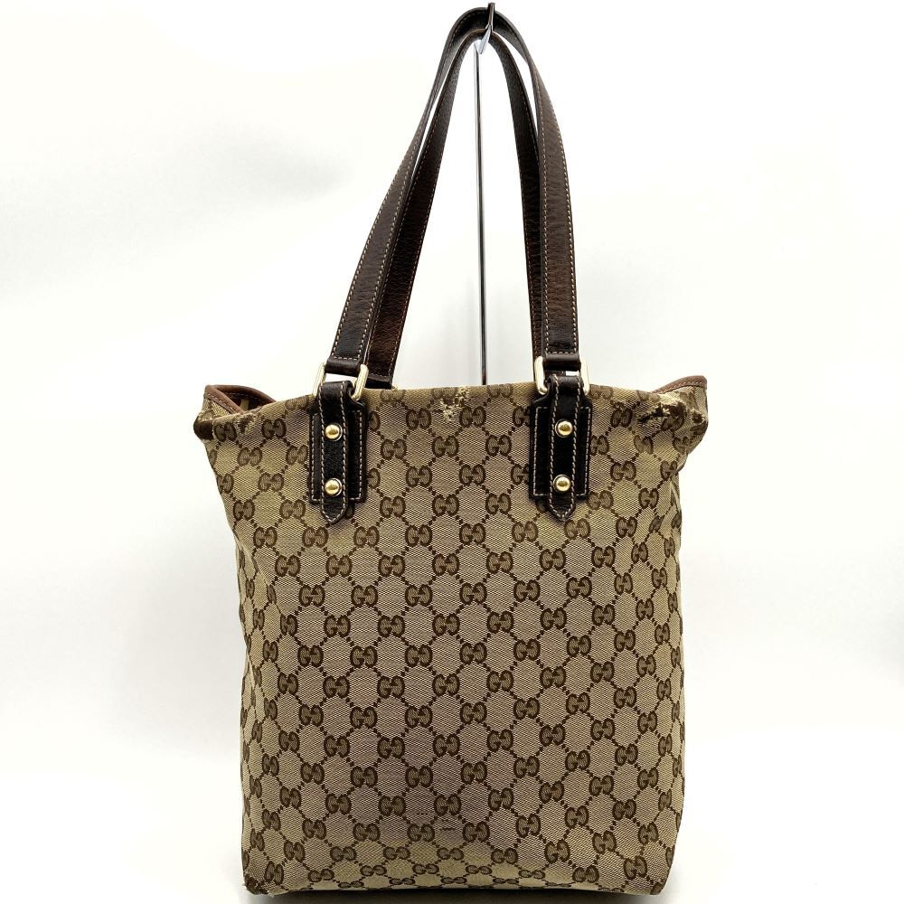 USED GUCCI Tote Bag GG Canvas Mushroom Embroidery Beige