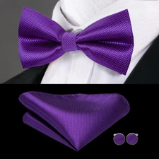 Purple Bowtie with Handkerchief and Cufflinks 