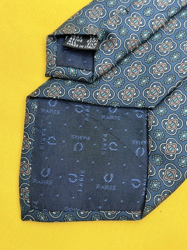 Authentic CHARLES JOURDAN Art Flowers Design On Turquoise 100% Silk Necktie Tie - Picture 7 of 12