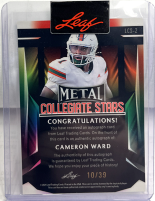 Cameron Cam Ward 2024 Leaf Metal Collegiate Stars Autograph Auto