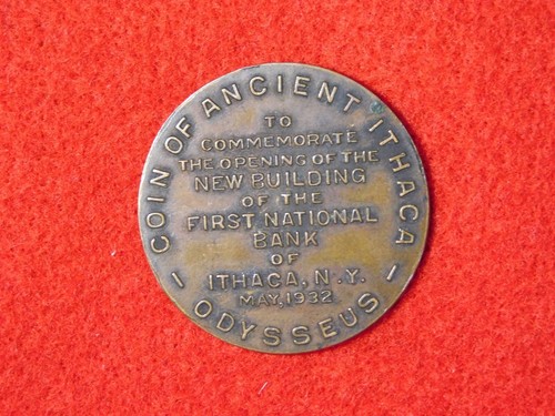 VINTAGE 1932 FIRST NATIONAL BANK OF ITHACA NY COMMEMORATE ODYSSEUS MEDAL COIN - Picture 4 of 6