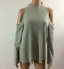 Le Kate 3X Womens Cold Shoulder Knit Top Stretch Ribbed Mock Neck Gray Shirt