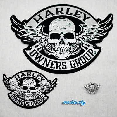 Winged Silver Skull Patch & Pin Set ~ Harley Davidson Owners Group HOG H.O.G.  - Image 1 of 4