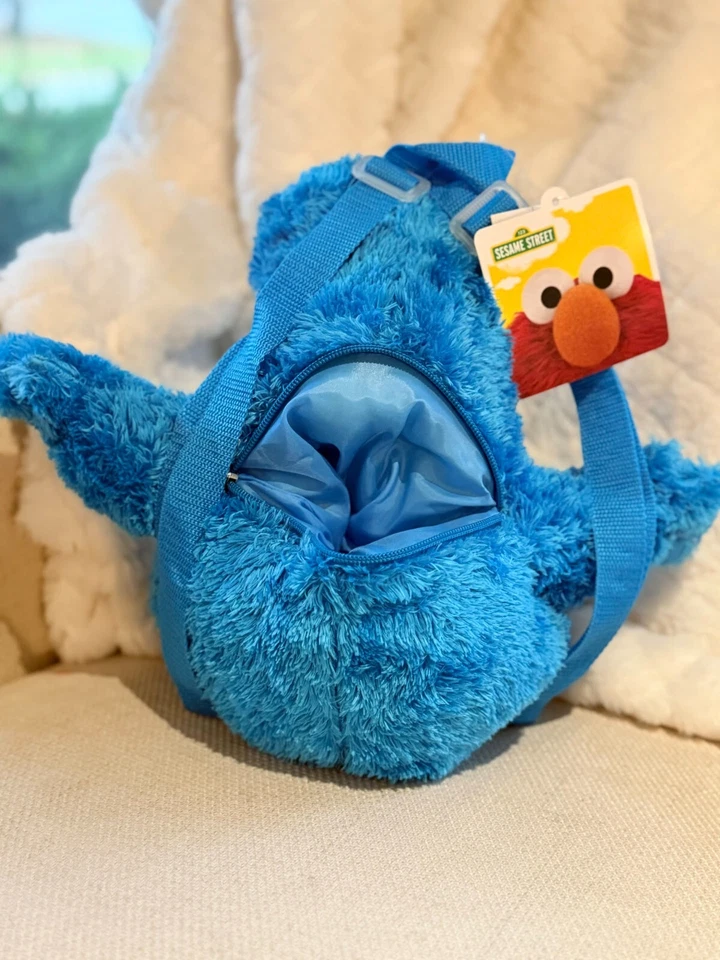 Official New with Tags Cookie Monster Sesame Street 18" Plush Backpack Blue - Image 2 of 2