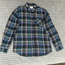 Weatherproof Vintage Men L Blue Plaid Casual Button Long Sleeve Flannel Shirt