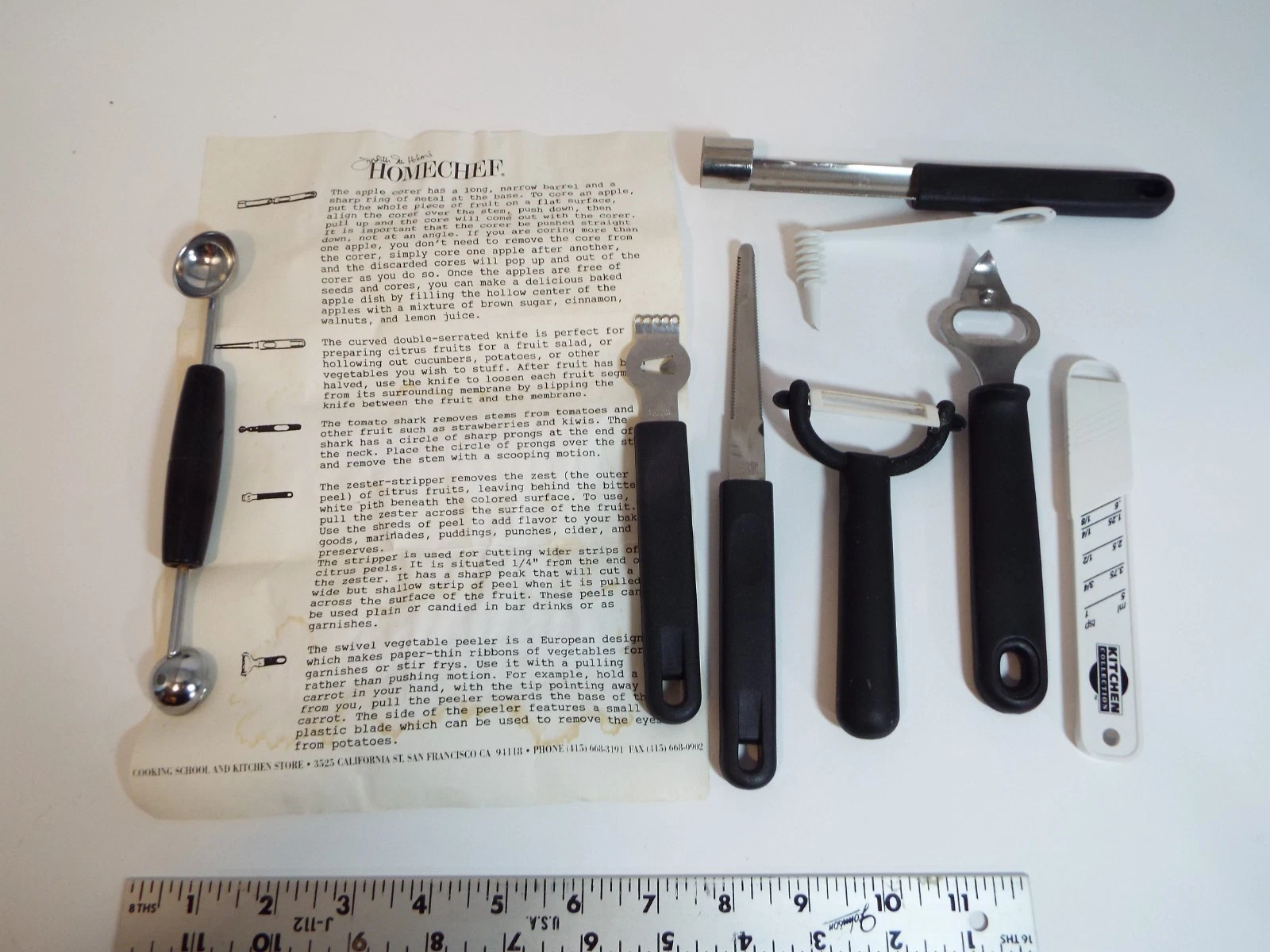 LOT-HOME CHEF-APPLE CORER-CITRUS KNIFE-SHARK-ZESTER-PEELER-MELON BALLER-OPENER**
Opens in a new wind