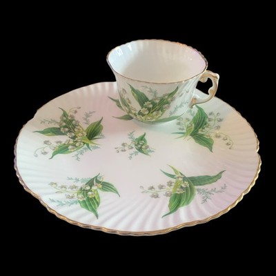 Seltenes Hammersley 1930er Maiglöckchen Snack Set - Teetasse & Mittagessen Teller