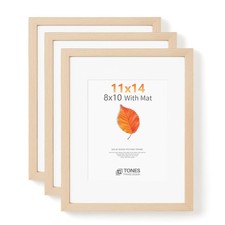 Solid Oak Wood 11x14 Picture Frame with Mat for 8x10 Natural Photo Frame, Set...