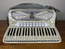 Contello Piano Accordion Ivory Vintage Made In Italy With Original Case & Straps