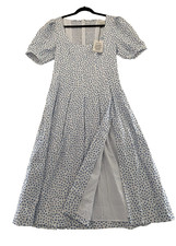 NWT Reformation Couco Blue Floral Linen Midi Dress Side Slit Square Neck Size 12