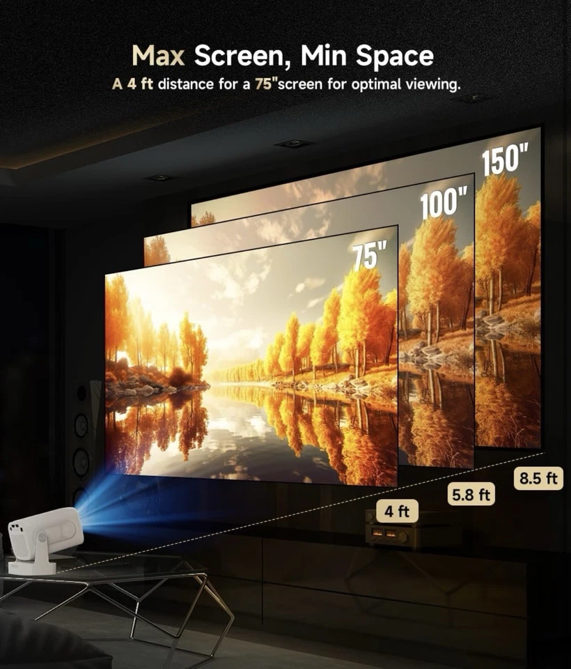 4K HD MINI Projector Native 1080P Bluetooth WiFi Beamer Home Theater 12000 Lumen - Image 4 of 4