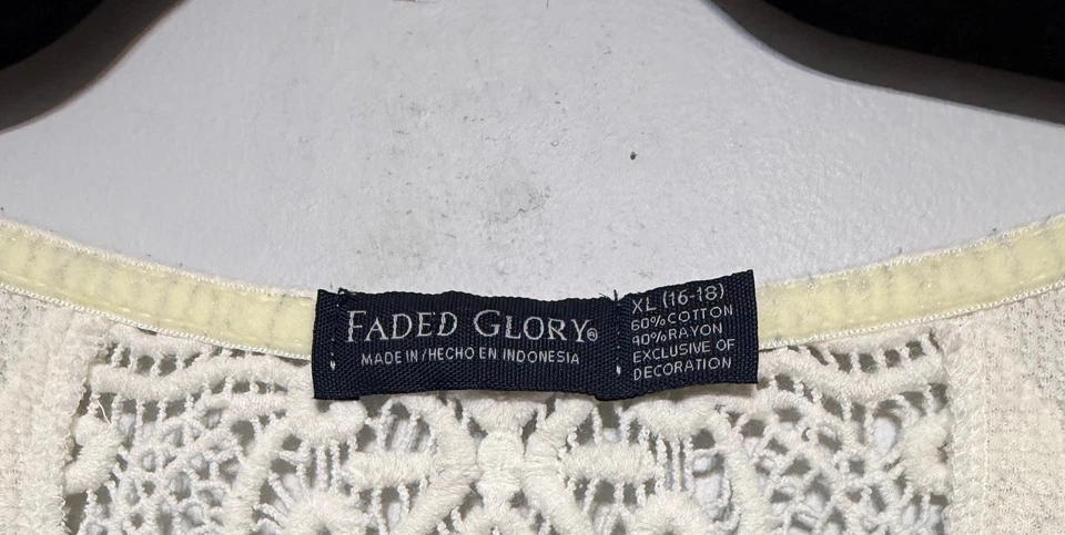 Top Henley térmico de encaje vintage descolorido Glory Y2K para mujer talla XL marfil Cottagecore Foto 3 de 4