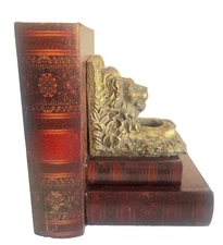 Vintage LION BOOKEND Faux Books 7.75"H x 7" L x 5.75"W Paper Maché Gold Gilded