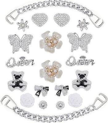 Bling Shoe Charms for Girly,Butterfly Chain Accessories,Cute Silver 20Pcs