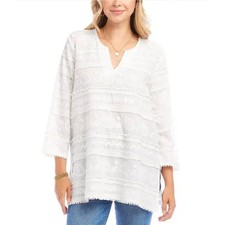 NWT Karen Kane Embroidered Cotton Tunic Top White Petite MP Boho $128