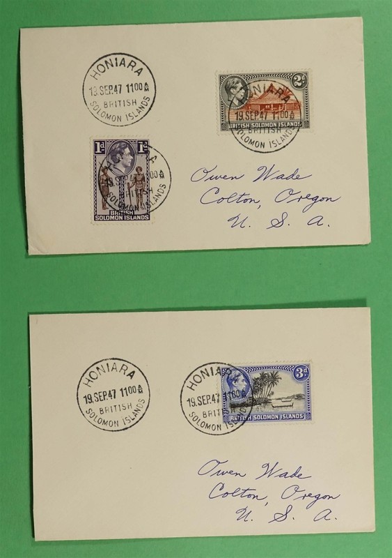 DR WHO 1947 BRITISH SOLOMON ISLANDS 2 TO USA R79245