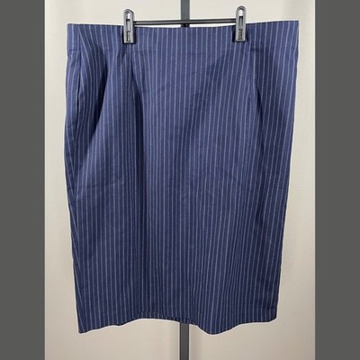 NEW Lane Bryant Skirt Womens 24 blue white twill pencil pinstripe