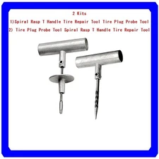 Kit of Tire Plug Probe Tool Spiral Rasp & Split Needle T Handle Insertion Tool
