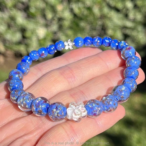 Pulseras con cuentas de luciérnaga que brillan en la oscuridad para mujer, azul océano luminoso Murano - Imagen 5 de 7