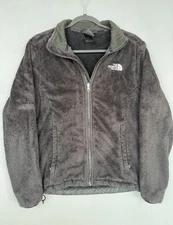 The North Face Jacket Womens Medium M Fuzzy Fleece Full Zip Black Faux Fur Coat