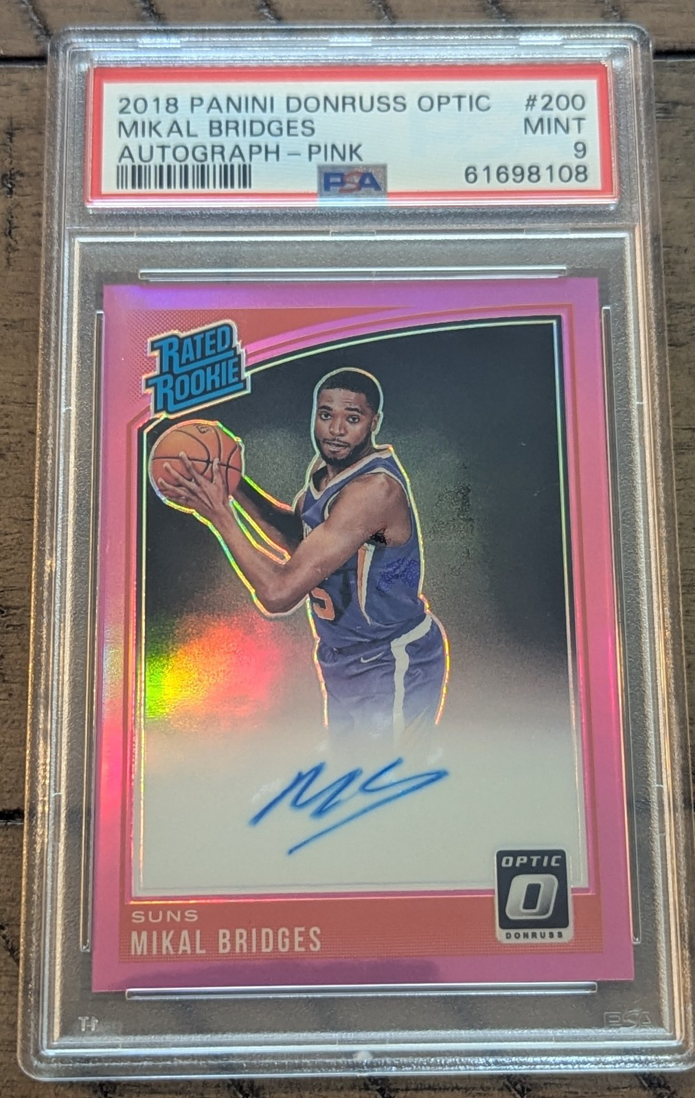 2018-19 Donruss Optic Mikal Bridges #200 Rookie Auto Pink /25 PSA 9