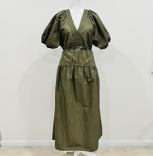 Madewell Women’s Puff-Sleeve Midi Dress in Poplin Green Size XS