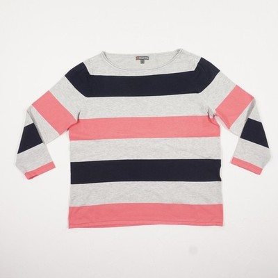 Street One Damen Pullover Gr. 40 Mehrfarbig Gestreift Rundhals Feinstrick 3/4 Ar