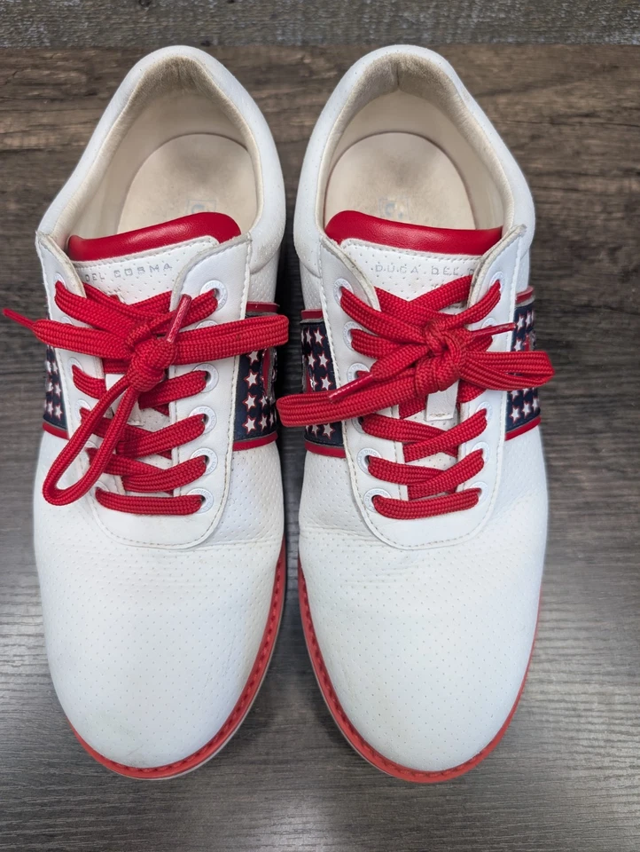 Zapatos de golf DUCA DEL COSMA impermeables bandera patriótica rojo blanco azul para hombre 7,5-8 Foto 3 de 4