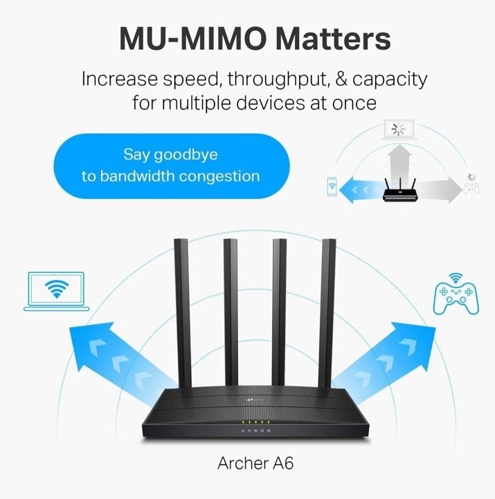 TP-Link Archer A6 AC1200 Mesh Wi-Fi Router Full Gigabit MU-MIMO WPA3 - Image 3 of 4