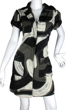 {NEW YORK & CO} Dress Sz M Black/Gray/Beige Color Block Pattern Pockets Zip