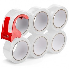 6 Pack Heavy Duty Clear Packing Tape With Dispenser 1.88 In x 55 Yd 2.7 Mil