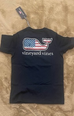 Vineyard Vines Boys Whale American Flag Tee Shirt Blue White All Sizes