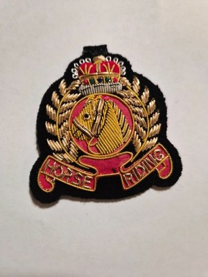 Gold Bullion Wire Embroidered Badges, Sew-on Applique Patch ''Horse Riding''